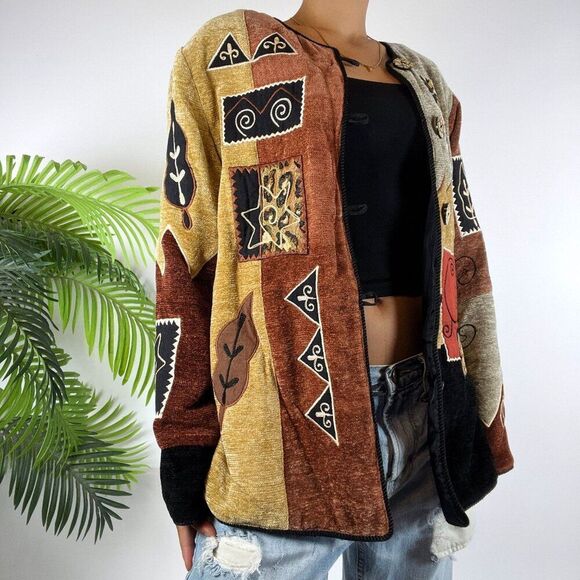 Vintage 90s Indigo Moon Fairy Grunge Patchwork Bohemian Oversized Jacket / M - Picture 3 of 7